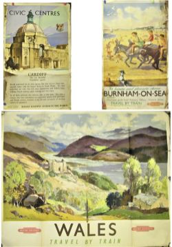 3 x British Railways Posters. 1 x quad royal WALES Travel by train by Jack Merriott in folded rolled