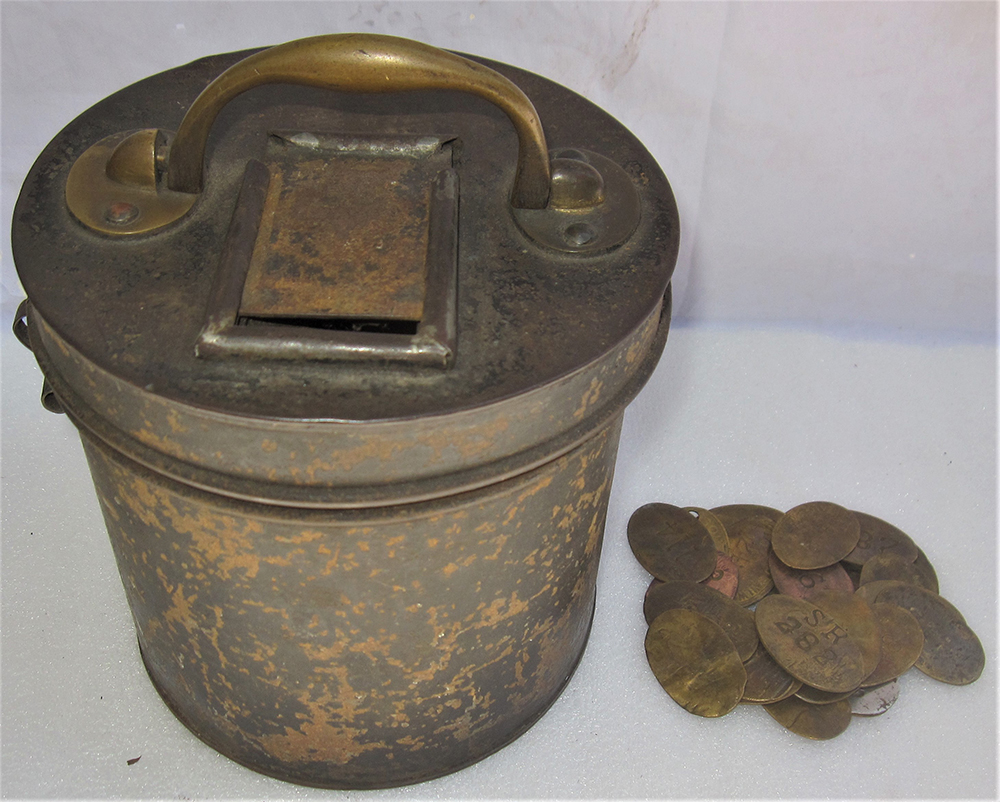 Office lockable pay check canister (unmarked) together with a collection of 30 x well used pay