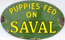 Enamel Advertising Sign. PUPPIES FEED ON SAVAL.