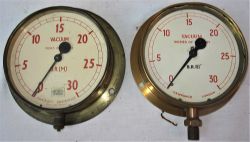 2 x brake van or loco brass case VACUUM GAUGES BR(M) and BR(E) 0 - 30 inches of mercury made by