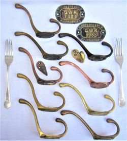 A collection of 11 x GWR brass COAT HANGERS and all stamped GWR together with 2 x GWR POOLEY