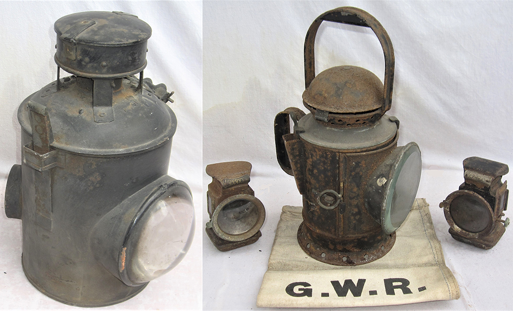 A lot containing 1 x GWR Hand lamp minus interior vessel together with 2 x bicycle oil lamps and a