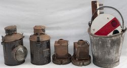 A miscellaneous lot to include a GWR bucket, 2 x signal lamps, 3 x signal lamp interiors and a