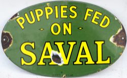 Enamel Advertising Sign. PUPPIES FEED ON SAVAL.