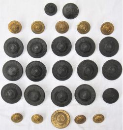 A collection of GER uniform buttons to include 14 x large ebony over coat buttons together with 10