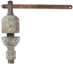 Great Northern Railway steam locomotive whistle with top operating lever valve. In as removed