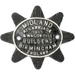 Wagon plate MIDLAND RY CARRIAGE & WAGON CO LTD BUILDERS BIRMINGHAM ENGLAND. Small sunburst