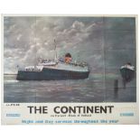 Poster BR(E) THE CONTINENT VIA HARWICH - HOOK OF HOLLAND S.S. AVALON by S. A. Walker. Quad Royal