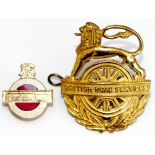 A pair of Badges consisting of; a gilt British Road Services lion over wheel Cap Badge and a Railway