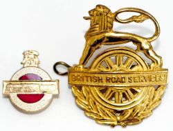 A pair of Badges consisting of; a gilt British Road Services lion over wheel Cap Badge and a Railway