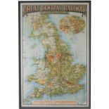 Poster Great Central Railway and its Connections MAP OF SYSTEM. Double Royal 25in x 40in. Framed and