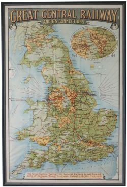 Poster Great Central Railway and its Connections MAP OF SYSTEM. Double Royal 25in x 40in. Framed and