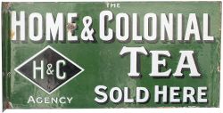 Advertising enamel sign THE HOME & COLONIAL TEA SOLD HERE H&C AGENCY. Double sided with wall