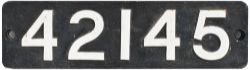 Smokebox numberplate 42145 ex Fairburn 2-6-4 T built at Derby in 1950. Allocated to Carstairs,