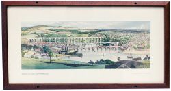 Carriage Print BERWICK, NORTHUMBERLAND by Stanley Badmin R.W.S. View of the bridges from Tweedmouth,