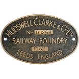 Worksplate HUDSWELL CLARKE & CO LTD RAILWAY FOUNDRY LEEDS No D.1268 1962 ex 0-6-0 Diesel Hydraulic