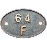 Shedplate 64F Bathgate 1950-1966. In lightly cleaned condition.
