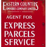 Motoring bus enamel sign EASTERN COUNTIES OMNIBUS COMPANY LIMITED AGENT FOR EXPRESS PARCELS SERVICE.