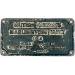 Worksplate BRITISH RAILWAYS DARLINGTON BUILT 1962 POWER EQUIPMENT BY ASSOCIATED ELECTRICAL