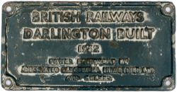 Worksplate BRITISH RAILWAYS DARLINGTON BUILT 1962 POWER EQUIPMENT BY ASSOCIATED ELECTRICAL