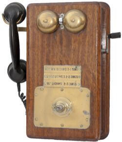 GWR signal box telephone complete with handset and brass plated DOWN SIDING 2-1 RING, CROSSOVER 2-
