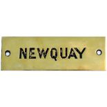 GWR brass signal box shelfplate NEWQUAY, hand engraved with original wax filling. Measures 4.75in