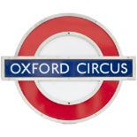 London Transport Underground enamel target/bullseye station sign OXFORD CIRCUS. In original cast