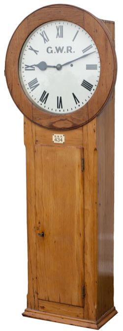 Great Western Railway 14in Pine cased wall mounted Railway clock. The weight driven movement has