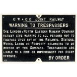 GN & GC Railway cast iron TRESPASS sign, LNER casting 07. Face restored, rear original with good