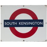 London Transport Underground rectangular enamel target/bullseye sign SOUTH KENSINGTON. Measures 28in