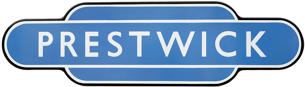 Totem BR(Sc) FF PRESTWICK from the former Glasgow and South Western Railway station between Troon