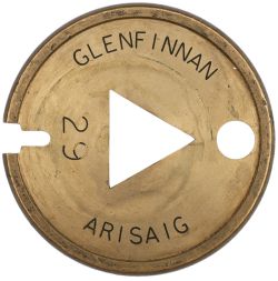 Brass Single Line Tablet GLENFINNAN - ARISAIG number 29. A wonderful item from a famous location