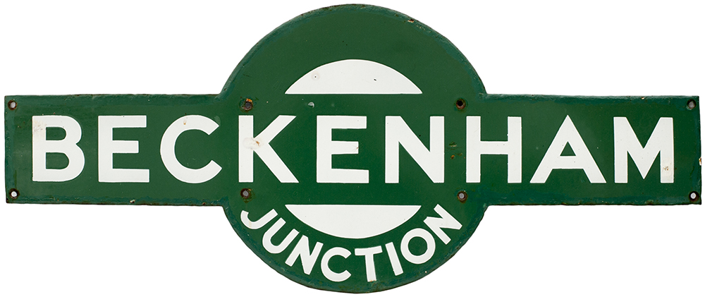 Southern Railway enamel target station sign BECKENHAM JUNCTION from the former South Eastern &