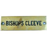 GWR hand engraved brass shelfplate BISHOPS CLEEVE. In very good condition with original wax
