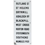 Swansea and Mumbles Railway destination enamel sign listing RUTLAND ST, ST HELENS, BYRNMILL,