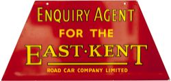 Bus motoring screen printed aluminium double sided sign ENQUIRY AGENT FOR THE EAST KENT ROAD CAR