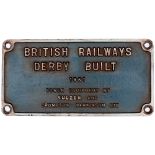 Worksplate BRITISH RAILWAYS DERBY BUILT 1961 POWER EQUIPMENT BY SULZER CROMPTON PARKINSON LTD ex