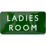 BR(S) FF enamel sign LADIES ROOM. In good condition with some edge chipping. Measures 24in x 12in.
