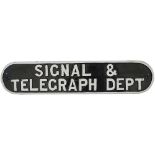 LNER cast iron doorplate SIGNAL & TELEGRAPH DEPT measuring 21.5in x 4.75in. Face restored.