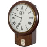 Great Western Railway 12 inch mahogany cased drop dial fusee railway clock with a rectangular plated