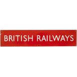 BR(NE) enamel Double Royal poster board heading BRITISH RAILWAYS. In good condition with some