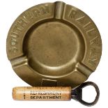 Southern Railway brass Ashtray embossed with full title in sunshine lettering, measures 4.5in