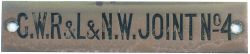 GWR hand engraved shelf plate G.W.R. & L&N.W. JOINT No4. Possibly ex Shrewsbury. In ex railway