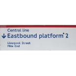 London Transport Underground FF enamel sign EASTBOUND PLATFORM 2 LIVERPOOL ST MILE END. In good