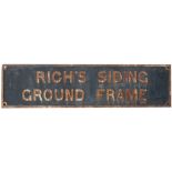 GWR cast iron signal box board RICH'S SIDING GROUND FRAME from the siding just outside Didcot on the