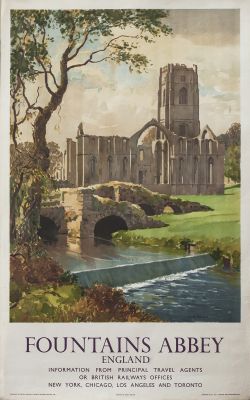 Poster BR(NE) FOUNTAINS ABBEY ENGLAND by Gyrth Russell 1956. Double Royal 25in x 40in. In very
