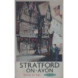 Poster BR(W) STRATFORD-ON-AVON THE GARRICK INN AND HARVARD HOUSE by Claude Buckle published in 1962.