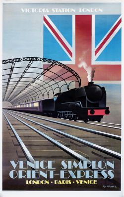 Poster VSOE VENICE SIMPLON ORIENT EXPRESS VICTORIA STATION LONDON by Fix Masseau 1981. Double