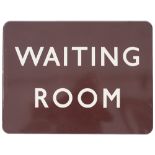 BR(W) FF enamel station sign WAITING ROOM. Measures 24in x 18in and is in very good condition.