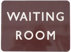 BR(W) FF enamel station sign WAITING ROOM. Measures 24in x 18in and is in very good condition.